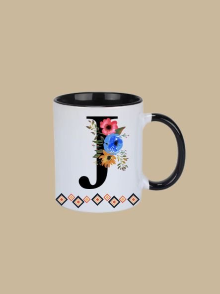 11oz Ceramic Mug with Letter "J" Initial