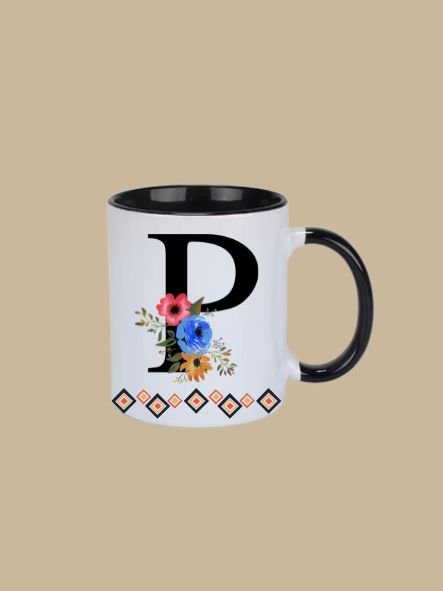 11oz Ceramic Mug with Letter "P" Initial