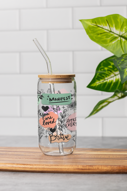 16 oz Clear or Frosted Can-Shaped Glass Cup #0017