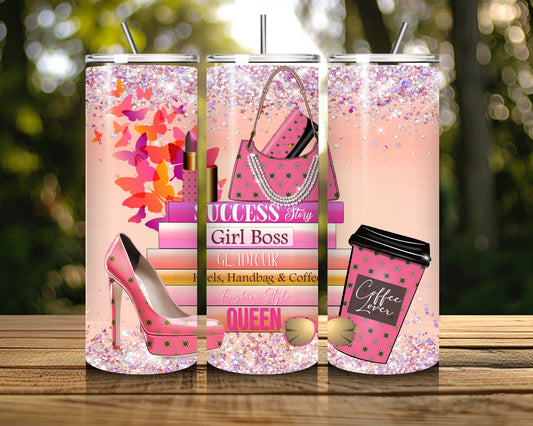 20 oz Skinny Coffee Travel Tumbler with Lid and Straw - Sassy Lady Boss #001