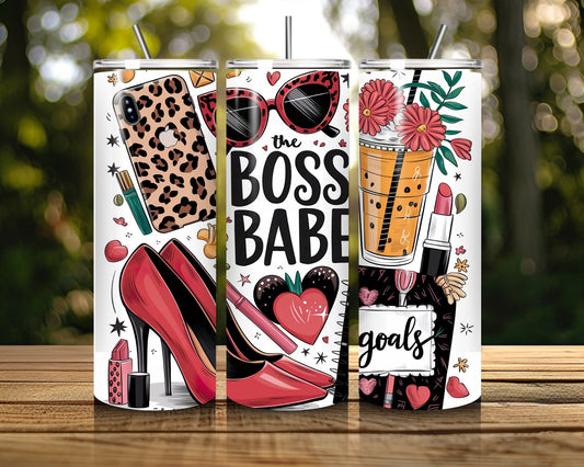 20 oz Skinny Coffee Travel Tumbler with Lid and Straw - Sassy Lady Boss #003