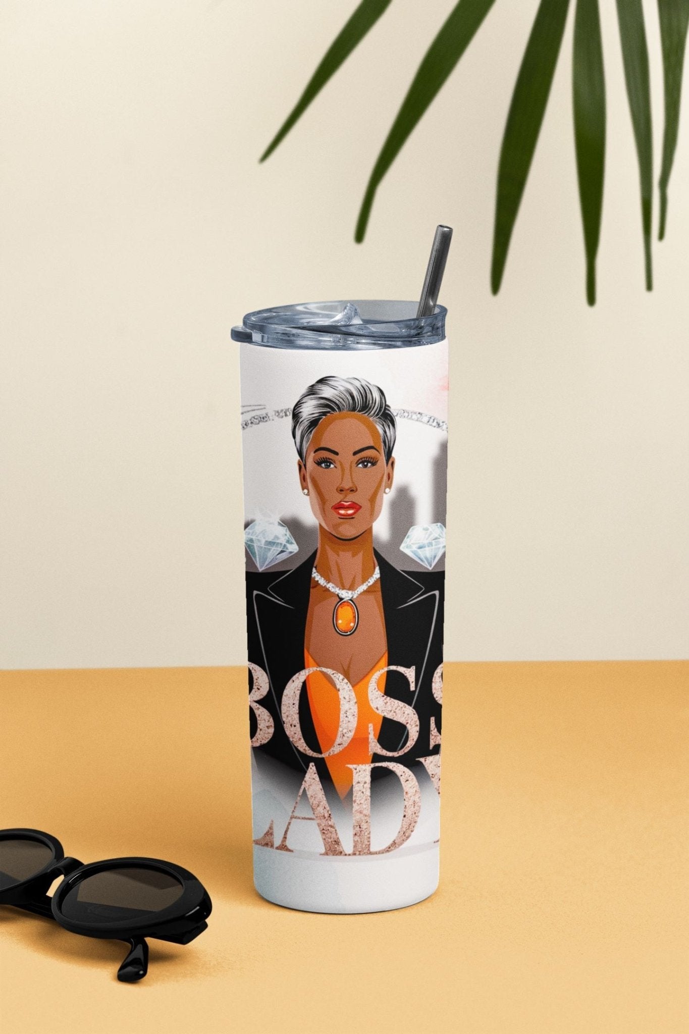 20 oz Skinny Coffee Travel Tumbler with Lid and Straw - Sassy Lady Boss #018
