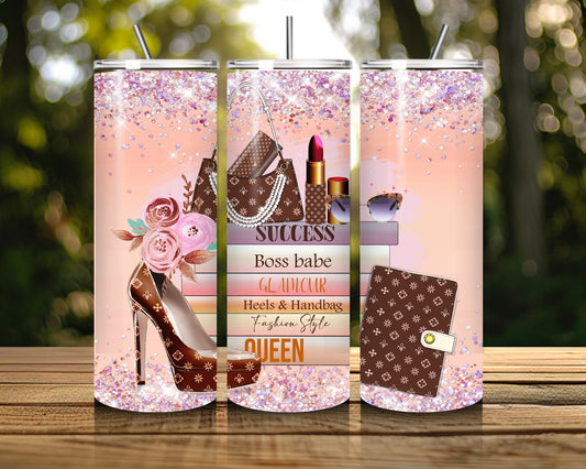 20 oz Skinny Coffee Travel Tumbler with Lid and Straw - Sassy Lady Boss #019