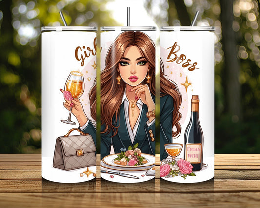 20 oz Skinny Coffee Travel Tumbler with Lid and Straw - Sassy Lady Boss #021