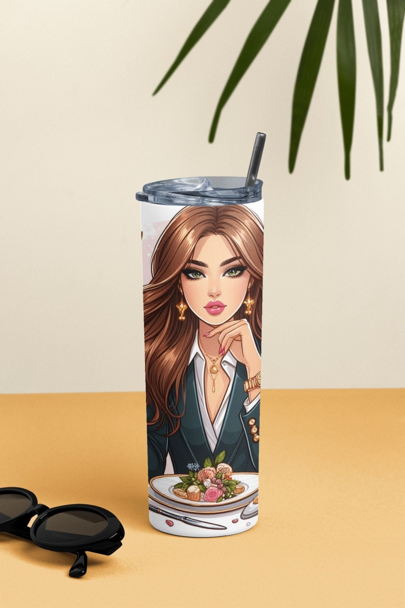 20 oz Skinny Coffee Travel Tumbler with Lid and Straw - Sassy Lady Boss #021