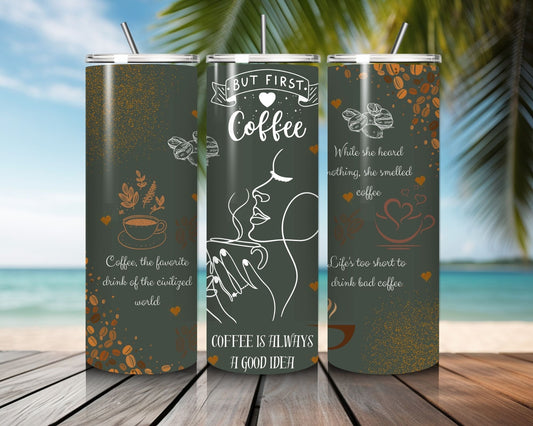 20 oz Skinny Coffee Travel Tumbler with Lid and Straw - Sip and Swag #004