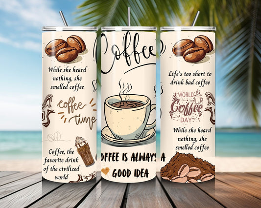 20 oz Skinny Coffee Travel Tumbler with Lid and Straw - Sip and Swag #007