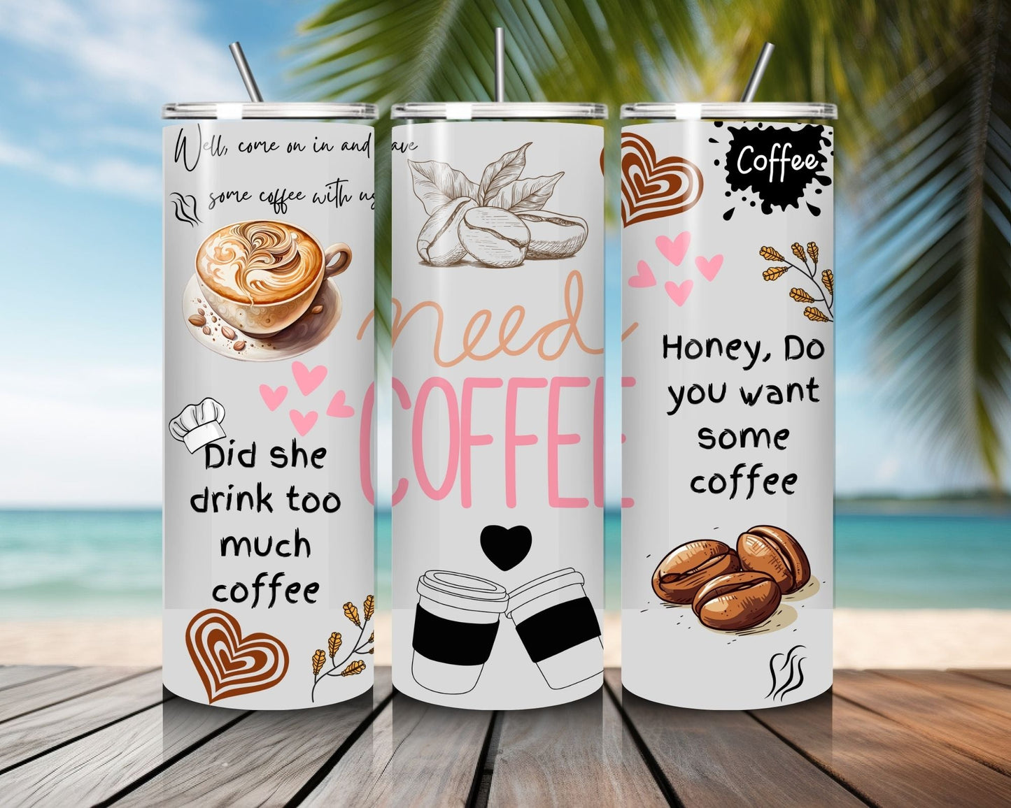 20 oz Skinny Coffee Travel Tumbler with Lid and Straw - Sip and Swag #013