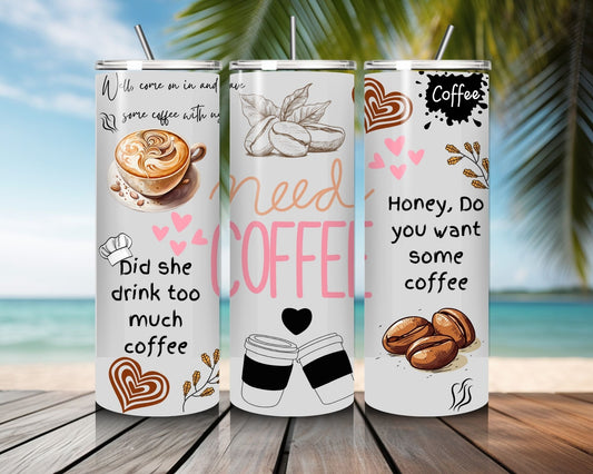 20 oz Skinny Coffee Travel Tumbler with Lid and Straw - Sip and Swag #013