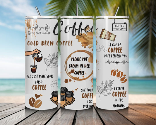 20 oz Skinny Coffee Travel Tumbler with Lid and Straw - Sip and Swag #018