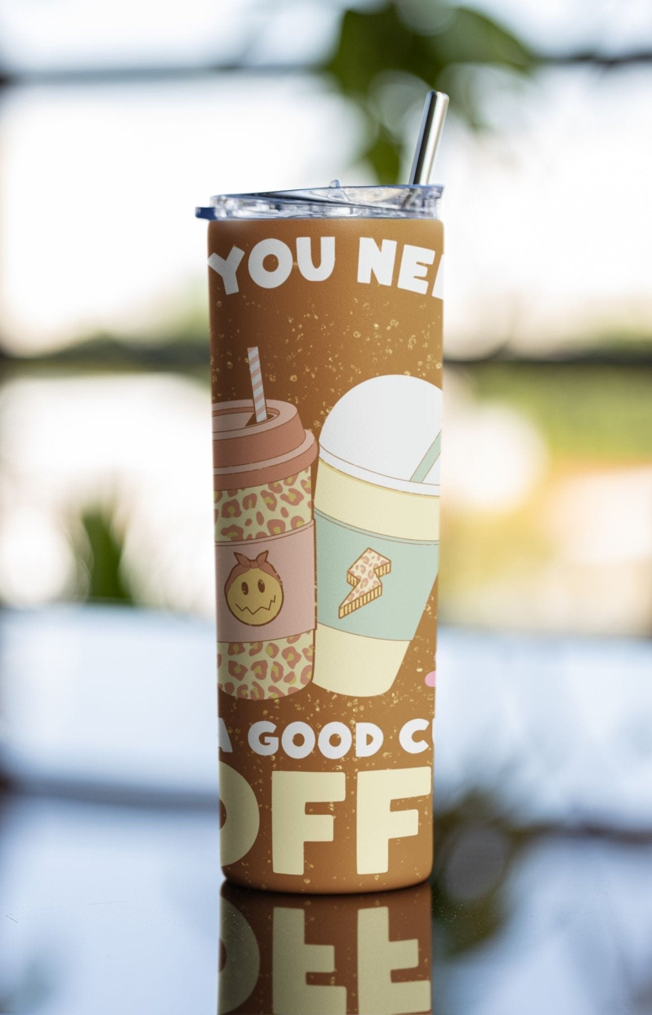 20 oz Skinny Coffee Travel Tumbler with Lid and Straw - Sip and Swag #035