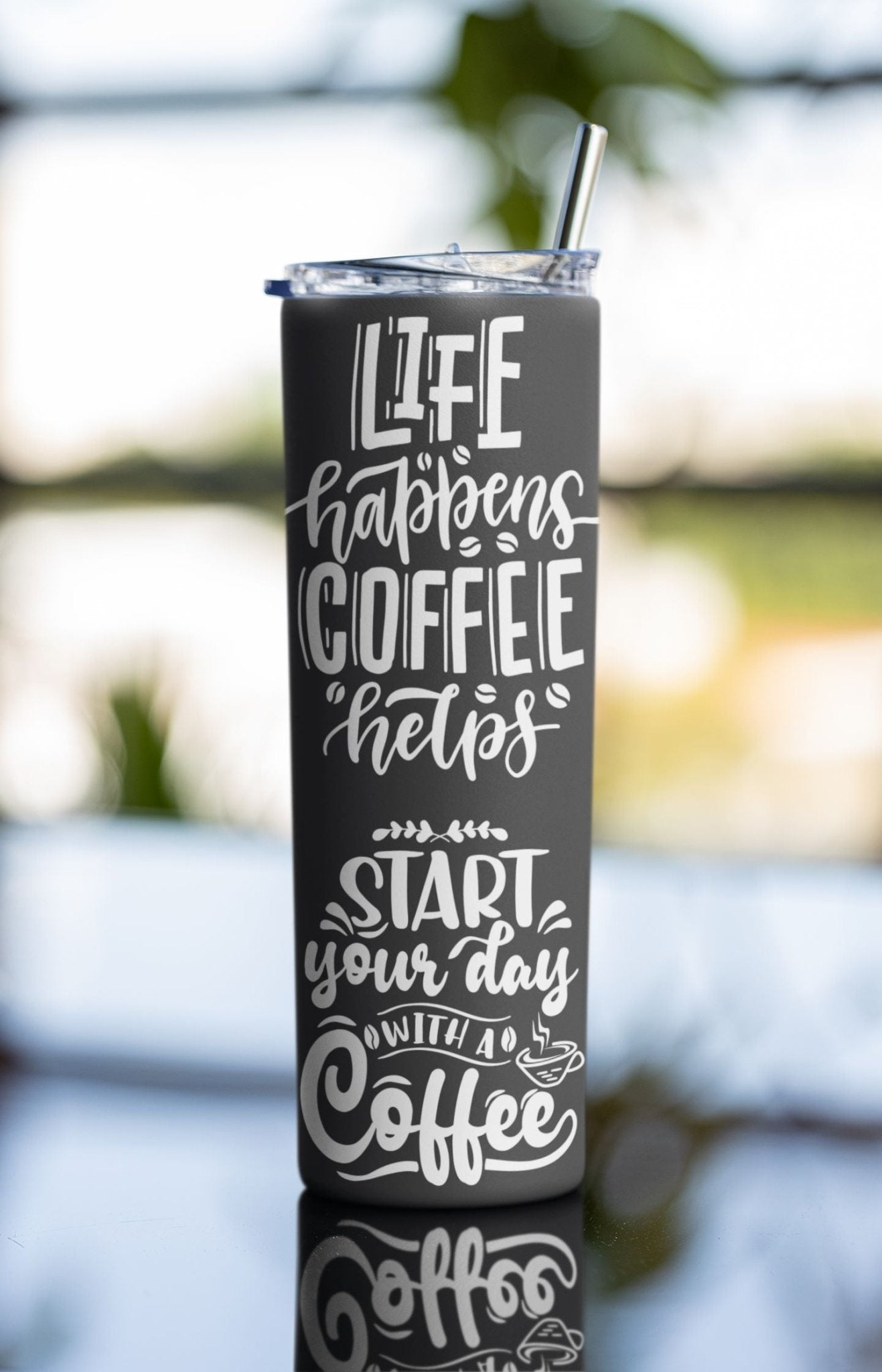 20 oz Skinny Coffee Travel Tumbler with Lid and Straw - Sip and Swag #048