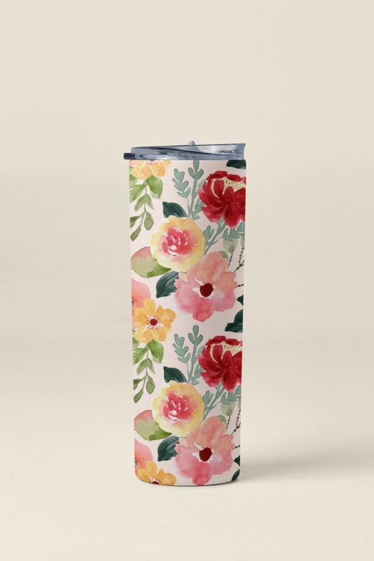 20oz Skinny Tumbler with Reusable Straw - Floral