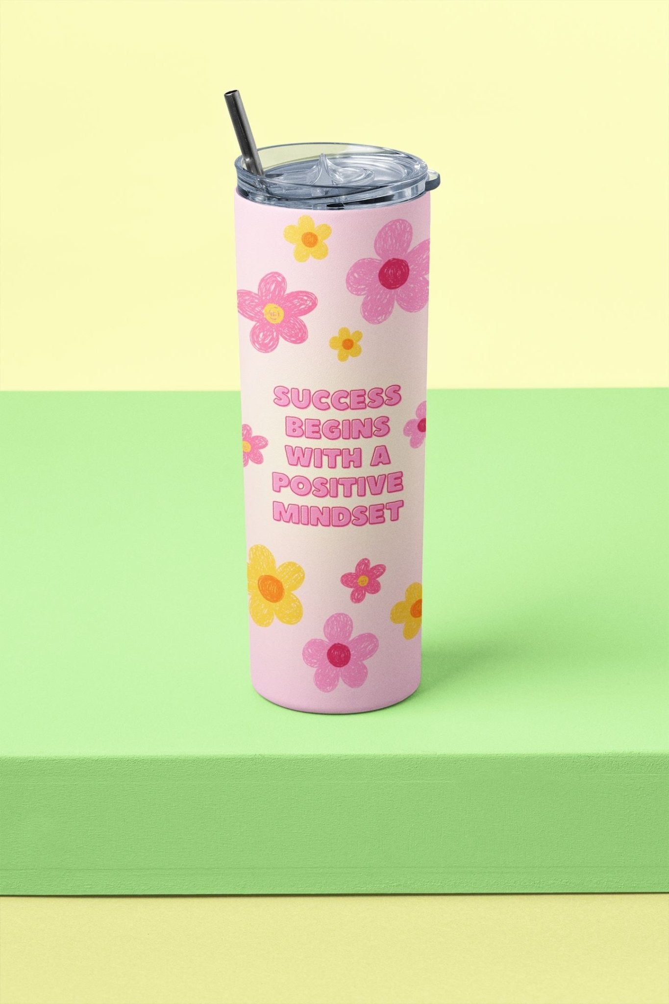 20oz Skinny Tumbler with Reusable Straw - Positive Mindset