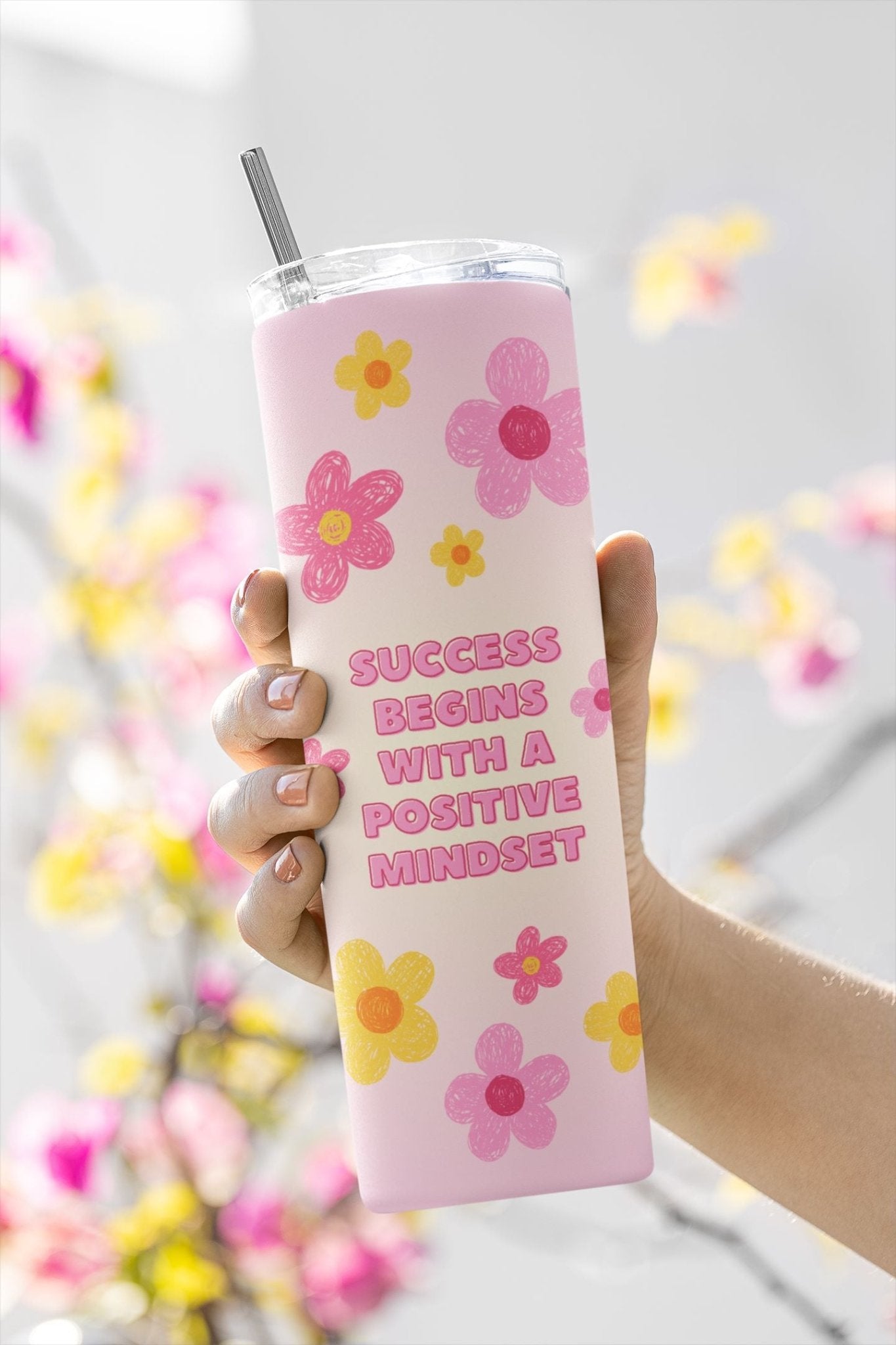 20oz Skinny Tumbler with Reusable Straw - Positive Mindset