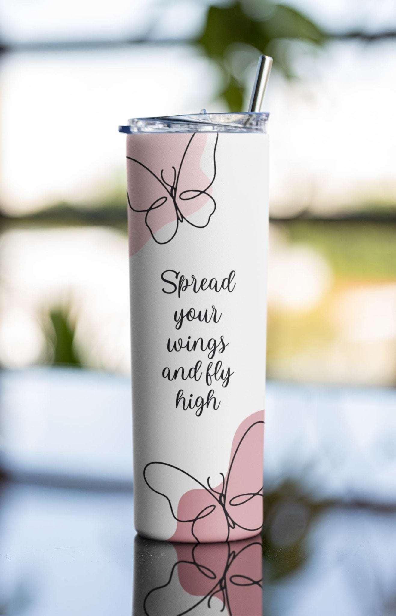 20oz Skinny Tumbler with Reusable Straw - Spread Your Wings