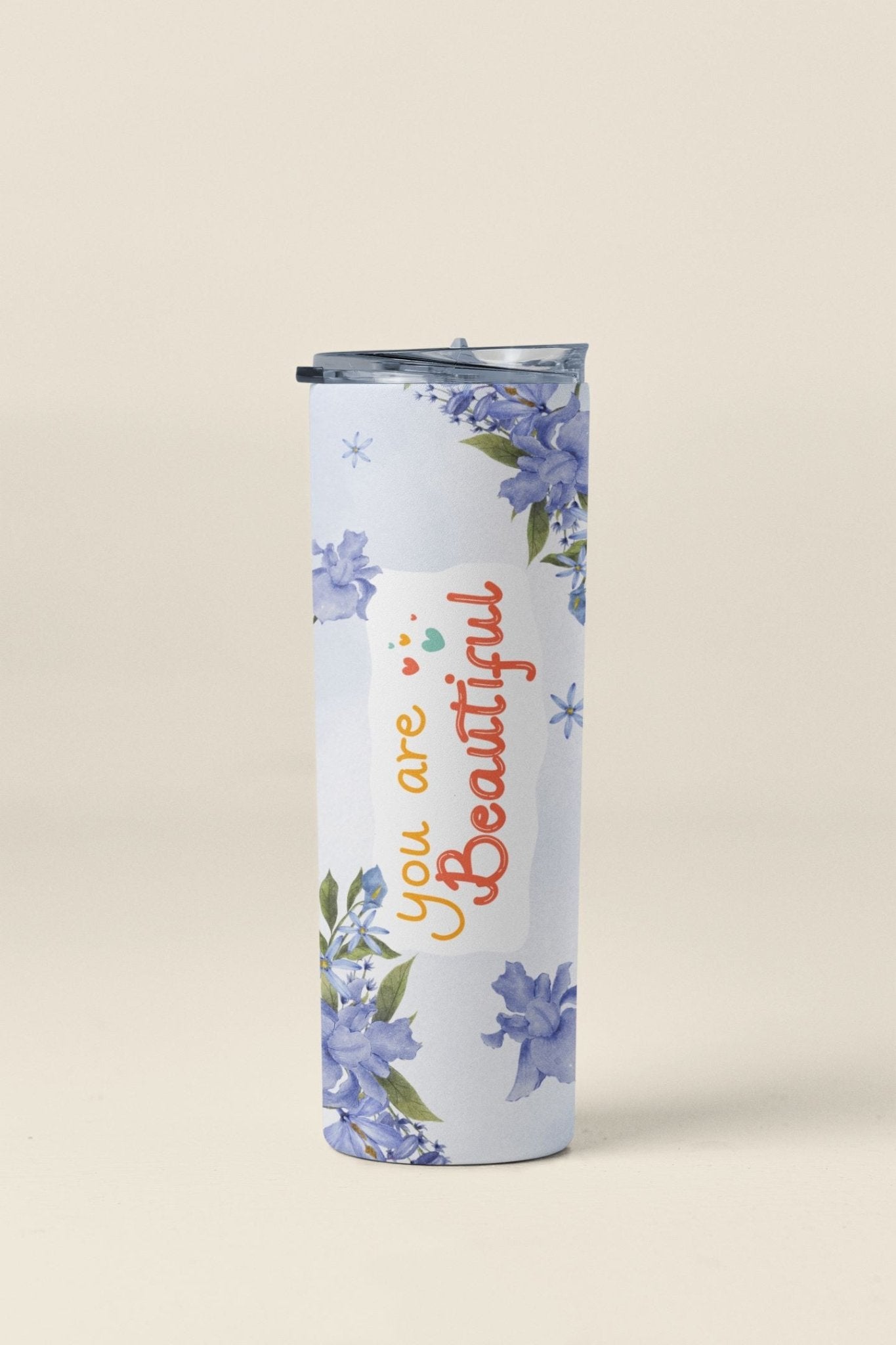 20oz Skinny Tumbler with Reusable Straw - You Are Beautiful