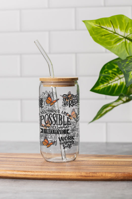 16 oz Clear or Frosted Can-Shaped Glass Cup #0036