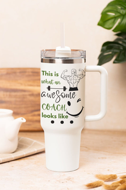 40 oz Gym Water Bottle / Tumbler with Straw and Handle - Awesome Coach