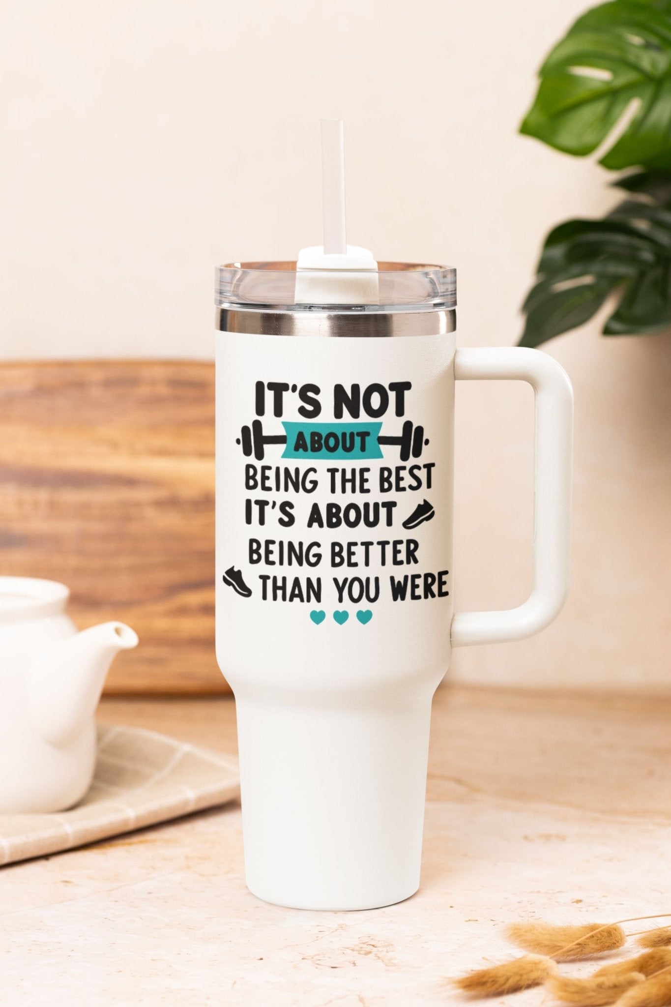 40 oz Gym Water Bottle / Tumbler with Straw and Handle - Being Better than You Were