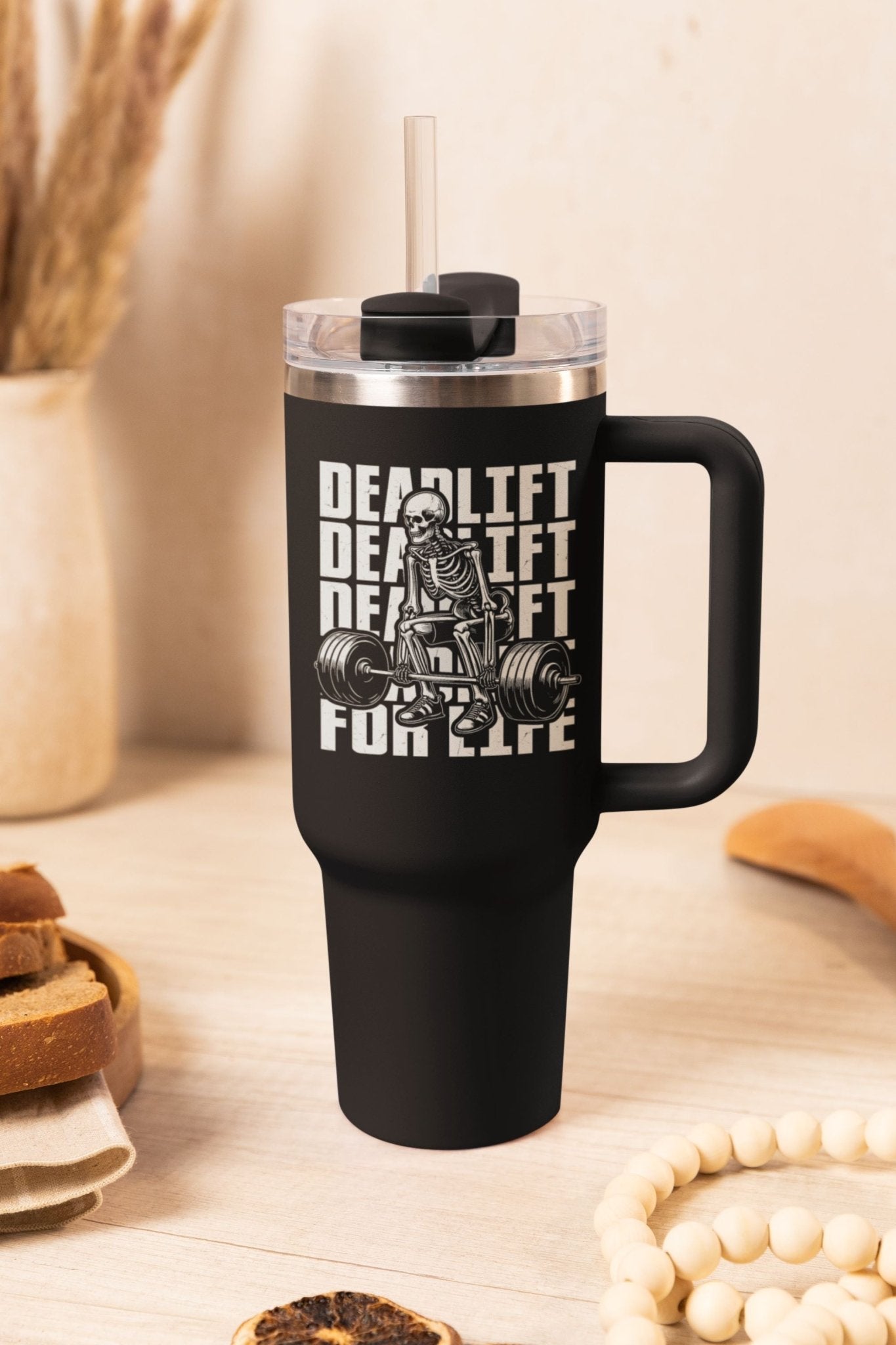40 oz Gym Water Bottle / Tumbler with Straw and Handle - Deadlift