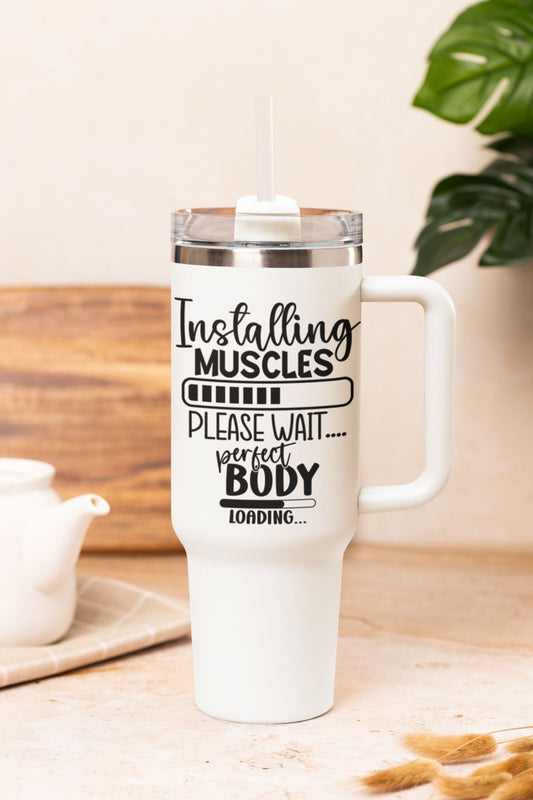 40 oz Gym Water Bottle / Tumbler with Straw and Handle - Installing Muscles Please Wait