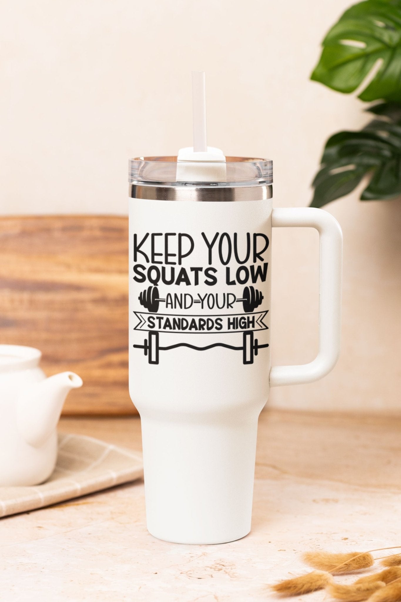 40 oz Gym Water Bottle / Tumbler with Straw and Handle - Keep Your Squats Low