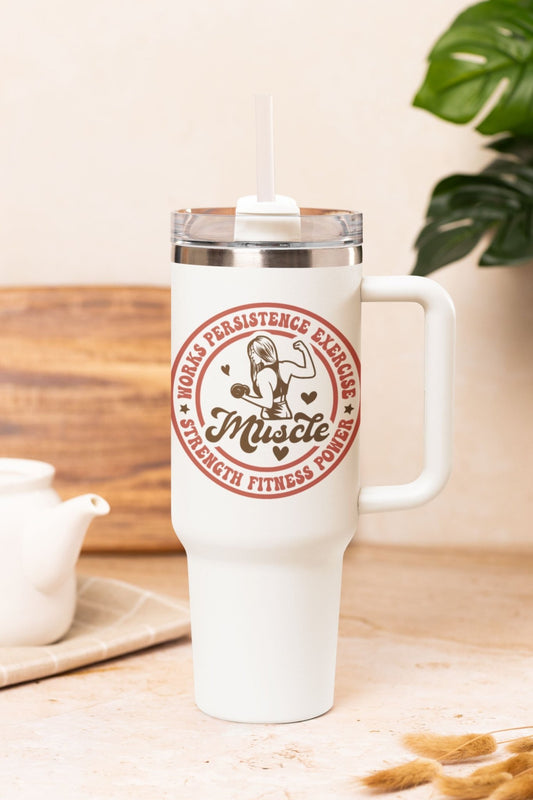 40 oz Gym Water Bottle / Tumbler with Straw and Handle - Muscle
