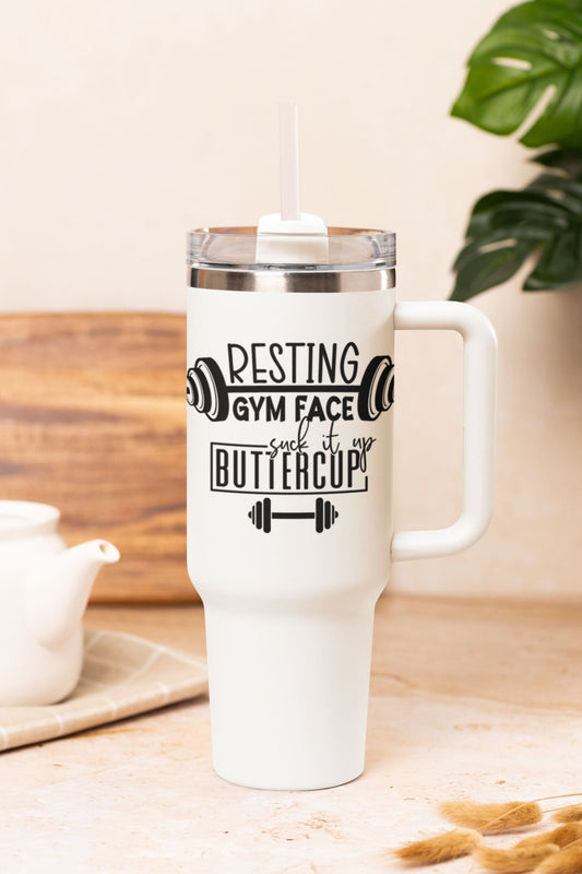 40 oz Gym Water Bottle / Tumbler with Straw and Handle - Resting Gym Face