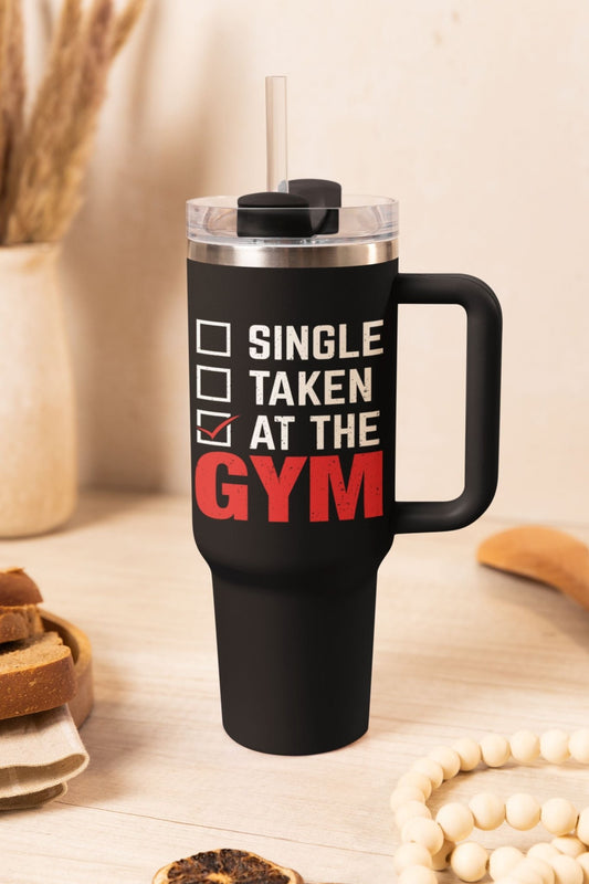 40 oz Gym Water Bottle / Tumbler with Straw and Handle - Single, Taken, At the Gym