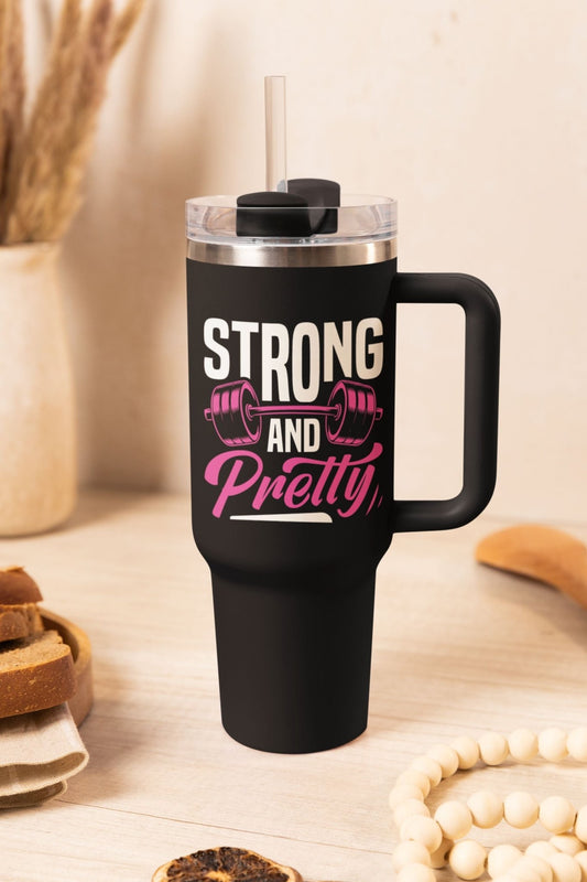 40 oz Gym Water Bottle / Tumbler with Straw and Handle - Strong and Pretty