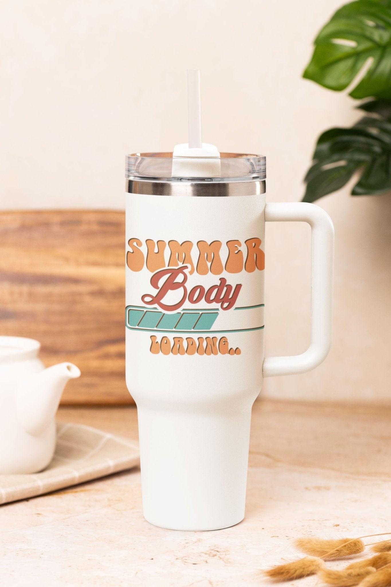 40 oz Gym Water Bottle / Tumbler with Straw and Handle - Summer Body Loading