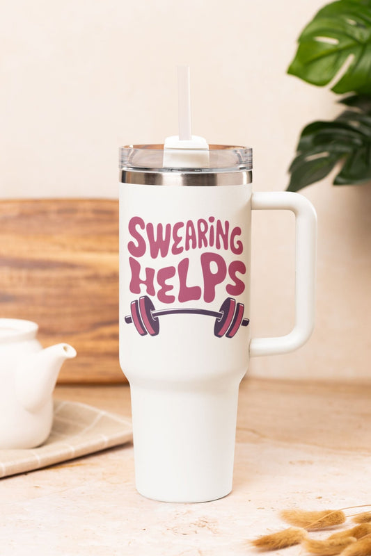 40 oz Gym Water Bottle / Tumbler with Straw and Handle - Swearing Helps