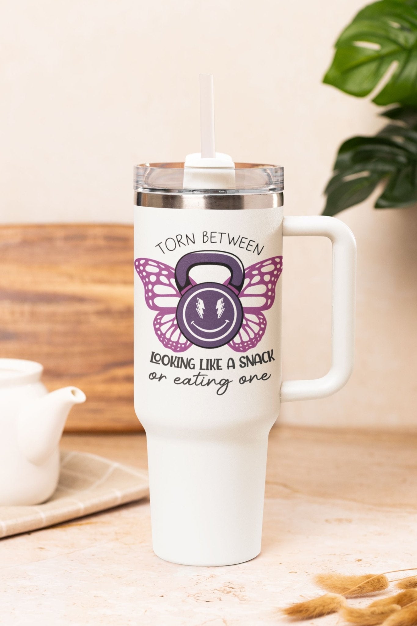 40 oz Gym Water Bottle / Tumbler with Straw and Handle - Torn Between