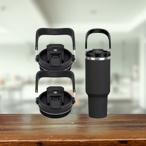 ALPHA - 900ml Travel Water Bottle / Tumbler with Flip Handle (Black)