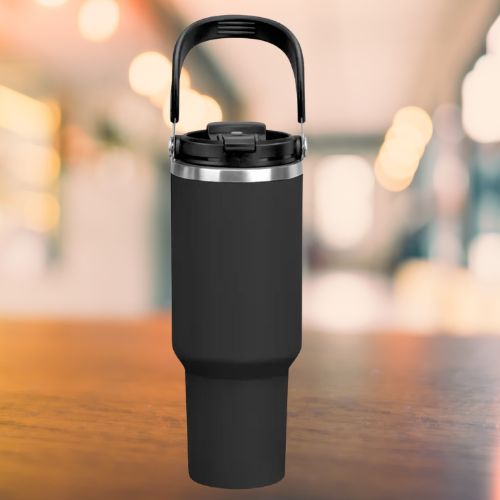 ALPHA - 900ml Travel Water Bottle / Tumbler with Flip Handle (Black)
