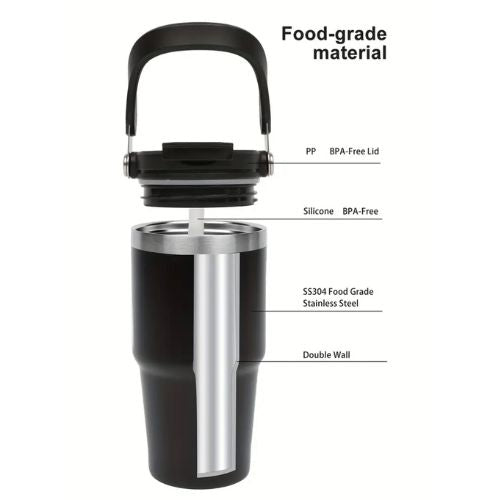 ALPHA - 900ml Travel Water Bottle / Tumbler with Flip Handle (Gray)