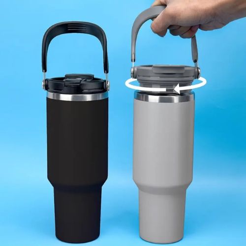 ALPHA - 900ml Travel Water Bottle / Tumbler with Flip Handle (Gray)