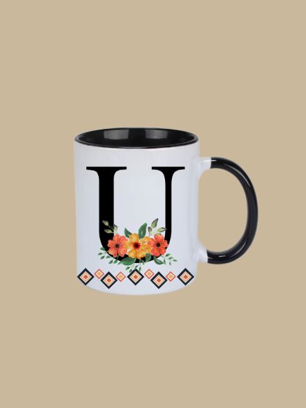 11oz Ceramic Mug with Letter "U" Initial